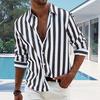 Herren Frühling Herbst Hemd Umlegekragen Farblich passender Streifendruck Lange Ärmel Einreihig Lockere Strickjacke Business Top
