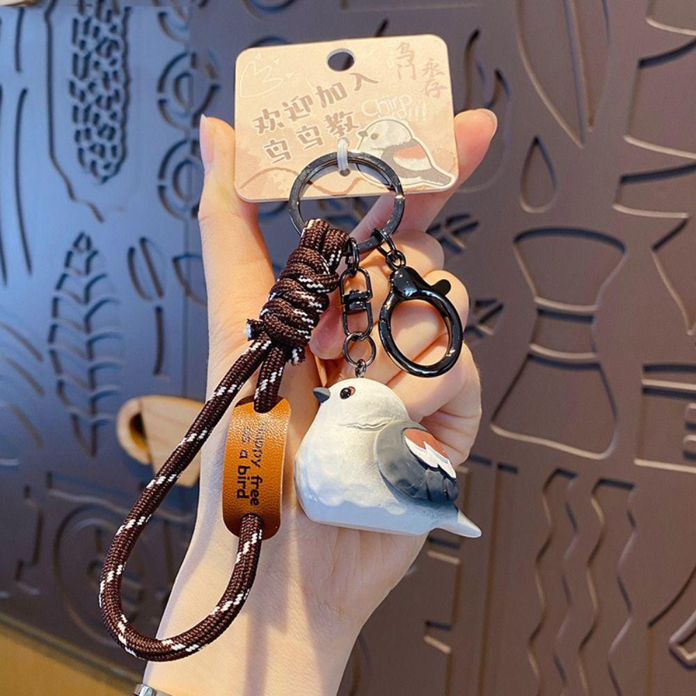 Porta-Chaves Animal Chapim Azul Cinzento Desenho Animado Pássaro Pérola Chaveiro Imitação Escultura em Madeira Chaveiro Crianças