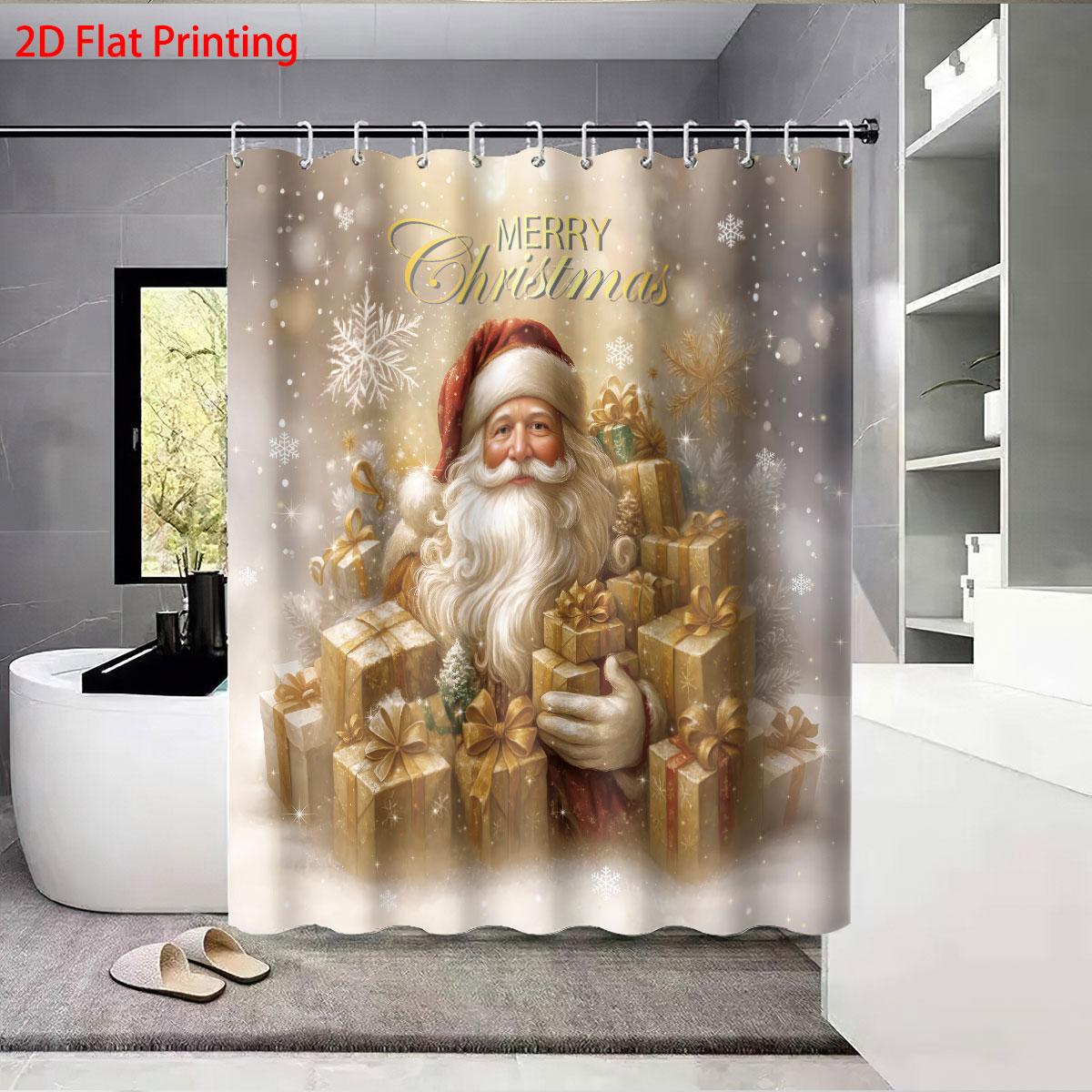 

1Pc Happy Santa Claus Print Waterproof Shower Curtain Partition Privacy Hanging Curtain, With 12 Hooks For Easy Installation 90x180cm