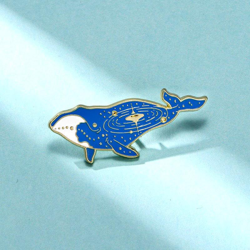 Cartoon Starry Sky Blue Whale Kun Shape Brooch Alloy Baked Paint Badge Waist Fixed Anti Exposure Decoration For Backpack Clothing