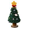 Crochet Christmas Tree Small Handmade Multi-layered Knitting Xmas Tree with Woodgrain Base for Winter Tabletop Home Room Party Decor