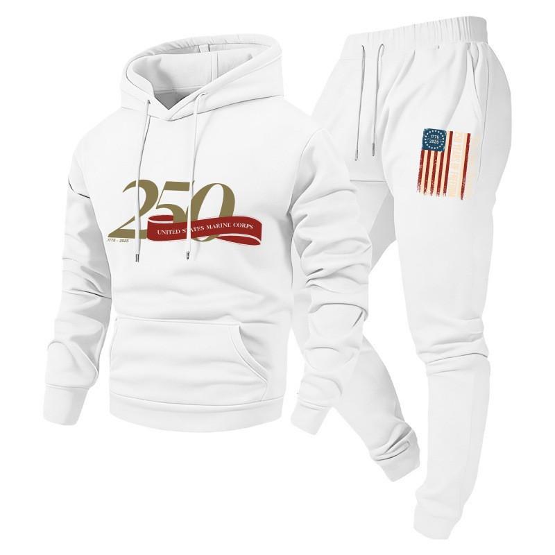 Men Women Hoodie Set Loose Casual Tracksuit 240th Anniversary Print Long Sleeve Sweatshirt Jogger