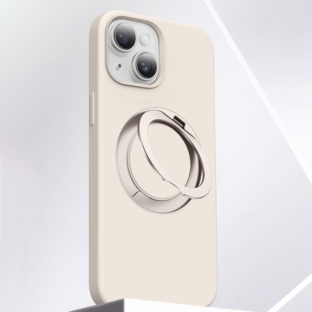 

For iPhone 15 Case Rotating Kickstand Silicone+PC Phone Cover Antique White