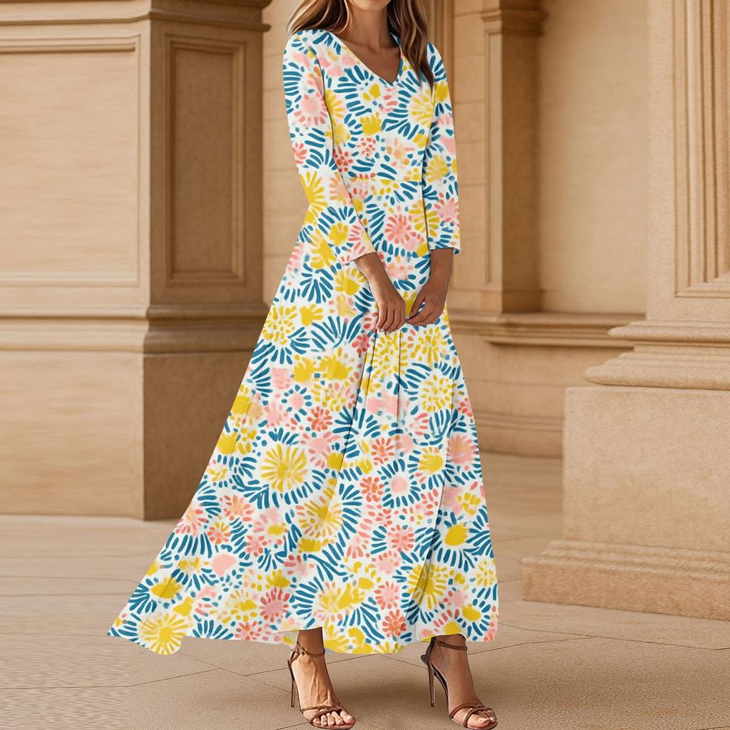 Women's Three-quarter Sleeves Fashionable Floral Print Loose Casual Comfortable Dress