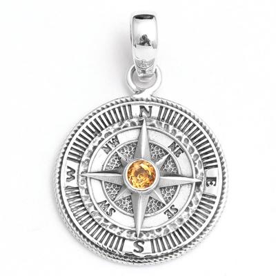 Cytryn Perydot Granat Iolit Niebieski Topaz Ametyst Karneol Kamień szlachetny Kompas Wisiorek 925 Sterling Silver Fine Jewelry