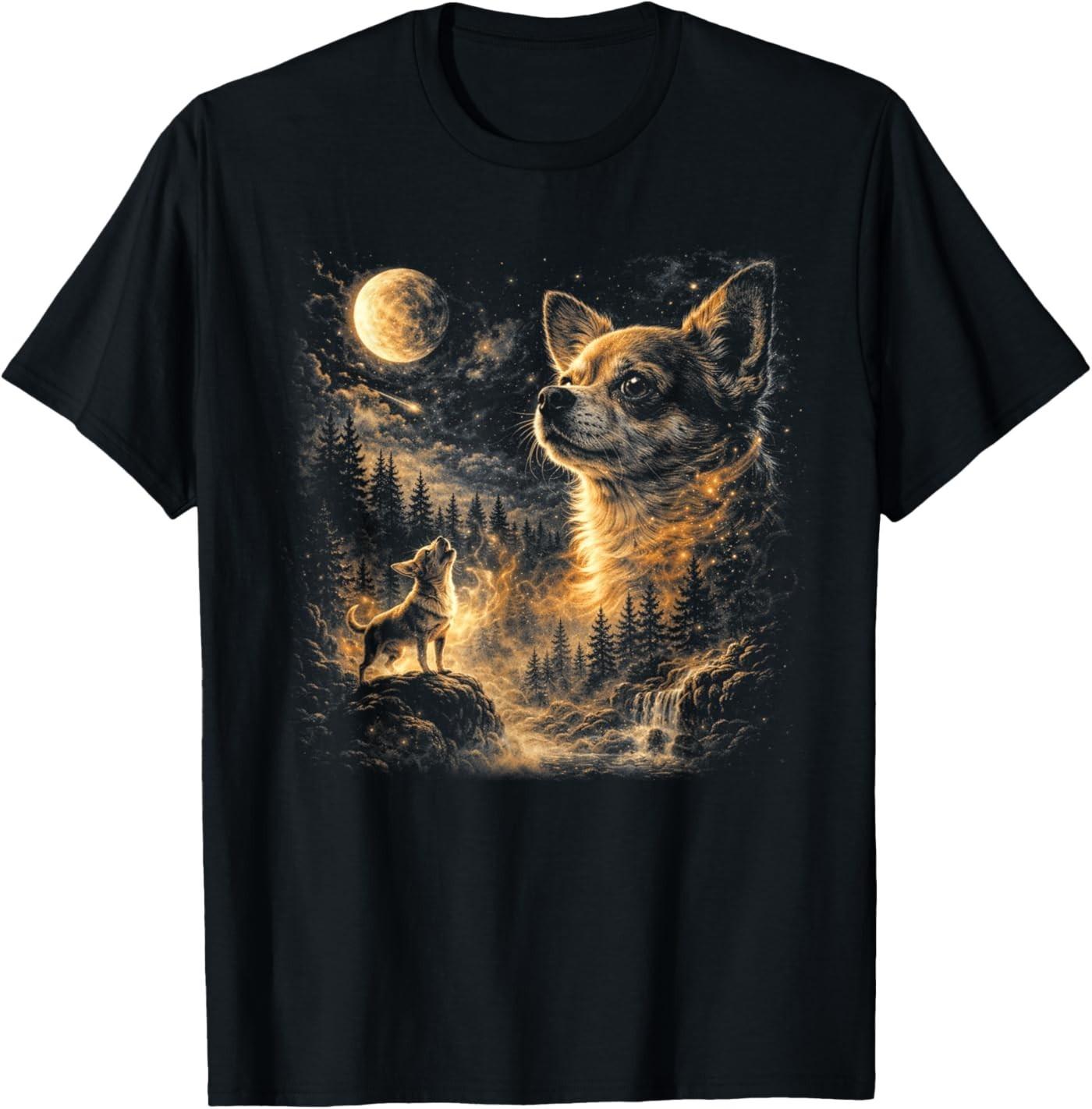 Chihuahua Howling to The Moon Vintage 90s Retro Animal Unisex T-Shirt S разноцветный