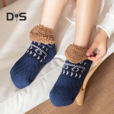 1 Pair Winter Floor Socks Thickened Fuzzy Plush Jacquard Warmth Retention Anti-slip Sole Leg Warmer Fall Winter Floor Socks Holiday Gift