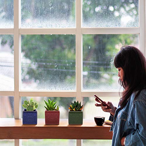 Lewondr 6-Piece Ceramic Planter Pots for Succulents, Bonsai, Window Treatments, and Miniature Plants, Size 2, 6.35*6.35*6.35cm (Note: Set includes pot