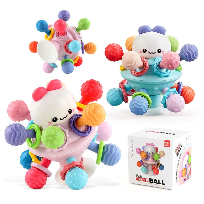 Baby Manhattan Ball Soft Rubber Hand-held Ball Rattle Grinding Bar 0-3 Years Old Baby Reassure Early Education Toy