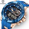 FOXBOX Top Luxury Quartz Wrist Watch For Men Business Steel Waterproof Sports Dual Display Military LED Digital Watches+Box