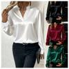 Elegant Long Sleeve V-Neck Silk-Like Top for Women, Perfect for Office & Evening Wear
