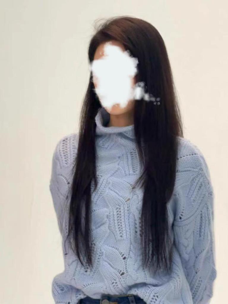 Zhao Jinmai Blue Hollow-Out Half-High Neck Sweater - Women's Autumn/Winter Versatile Loose Knit Top