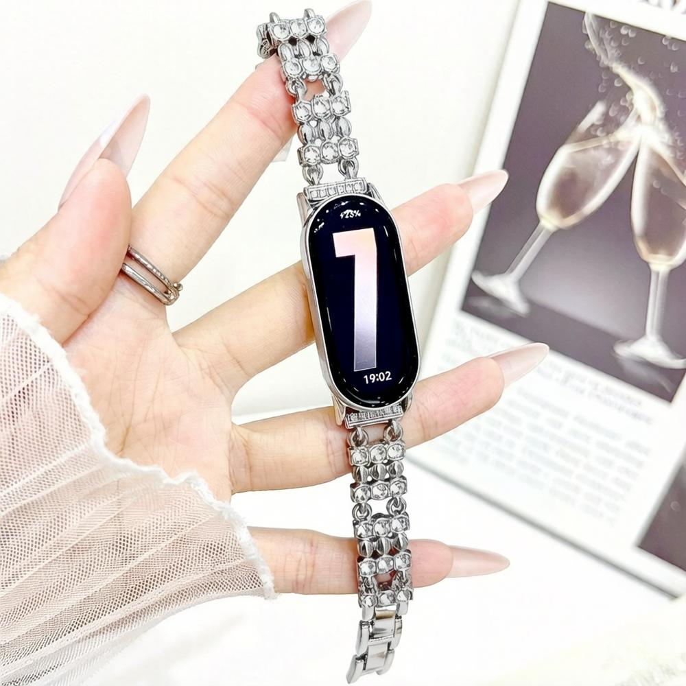 Luxury Diamond Watch Band for Mi Band 8 9 10 Detachable Women Slim Metal Strap for Mi Band 8Pro 9Pro Redmi Watch 4 5 6 Wristband