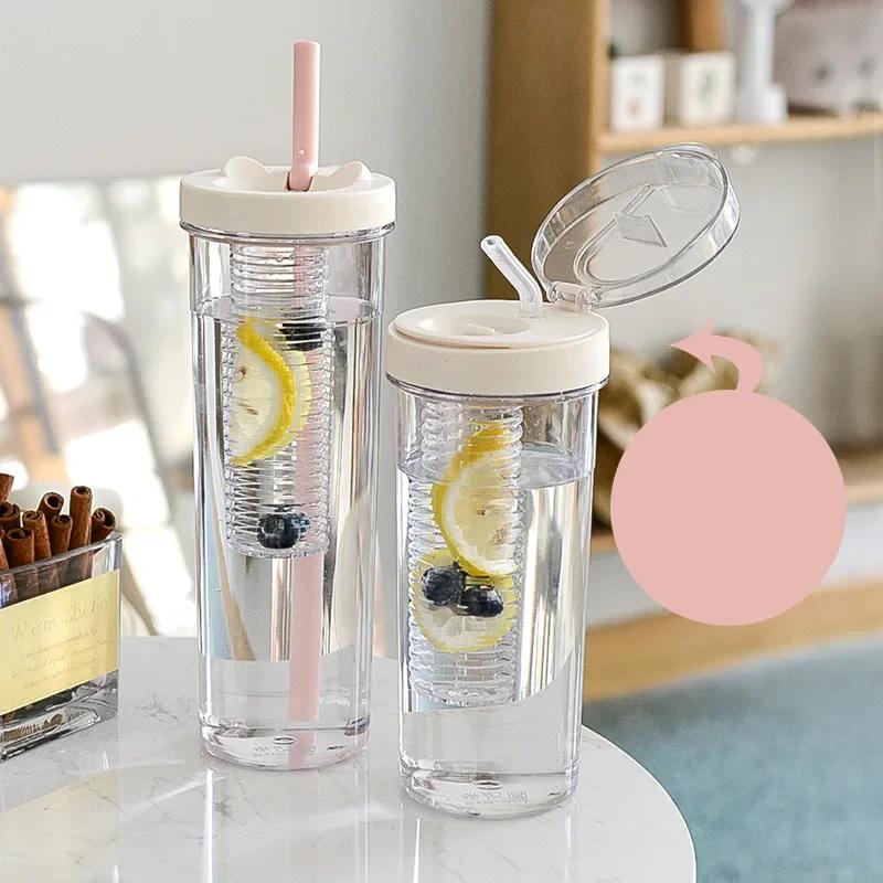 Roomy Lightweight to Carry Straw Cup See Through Non-leaking Water Cup with Filter Charming Drink Bottle for Boys and Girls