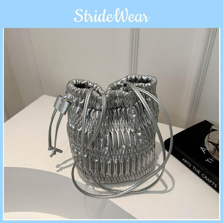 White Pink Silver Black Khaki Chic Street Style Pu Bucket Bag 2024 Summer Fashion Commuter Underarm Bag