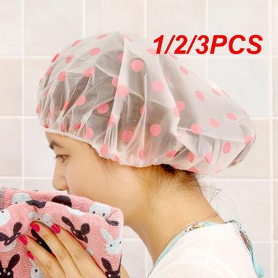 1/2/3PCS Waterproof Shower Cap for Women Bathroom Spa Salon Elastic Hair Cover Bonnet