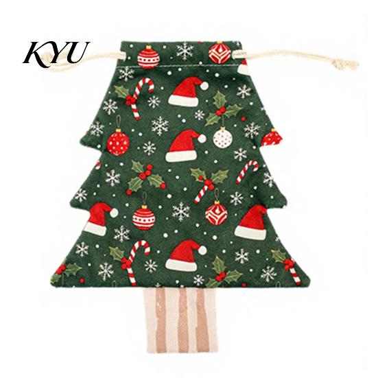 Christmas Tree Shaped Sacks Drawstring Gift Bags, Xmas Hanging Treat Sacks, Reusable Fabric Bags Holiday Candy Small Storage Pouches for Decorations