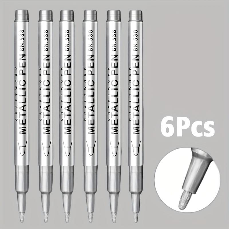 6Pcs Golden & Silver Metallic Markers, Brush & Fine Tip Options - for Painting, Lettering And Detailing - Quick-Drying, Artistic