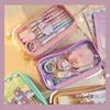 Transparent Pencil Case Cute Cartoon Pattern Large Capacity Waterproof PVC Pen Case Pencil Storage Bag Purple Bear Bunny