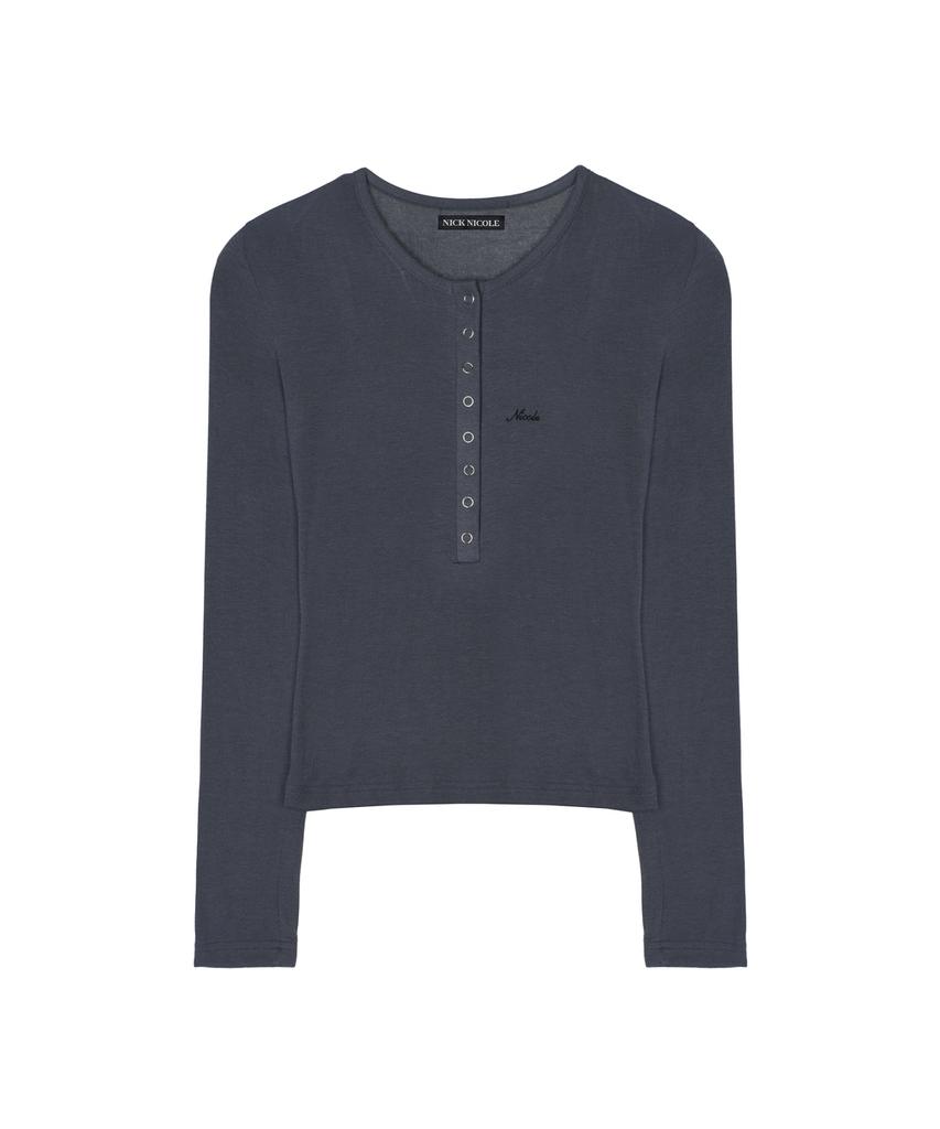 Nigaennikol Button Henley Neck Top_Charcoal