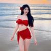Bikini Swimsuit Feminine White Shoulder Small Chest Split Hot Seaside Vacation