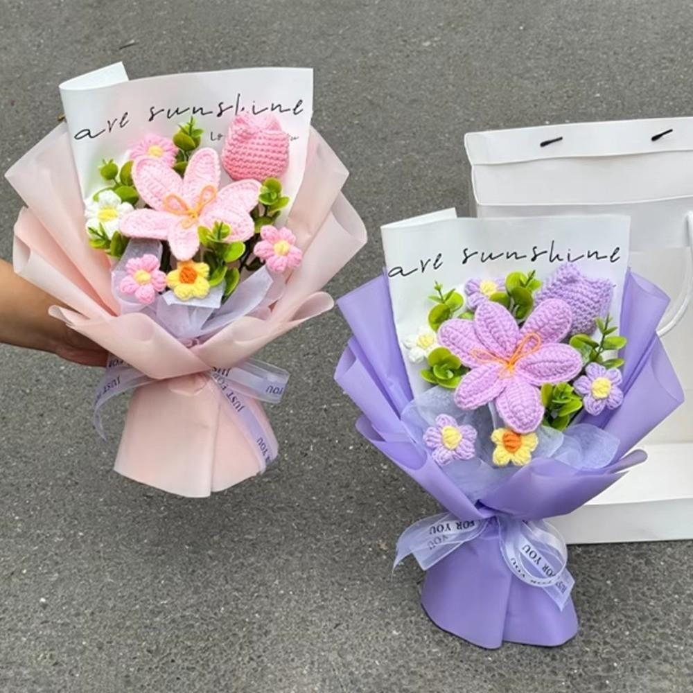 Woven Knitted Flower Sunflower Artificial Flowers Quality Preserved Flower  Mother's Day Gift