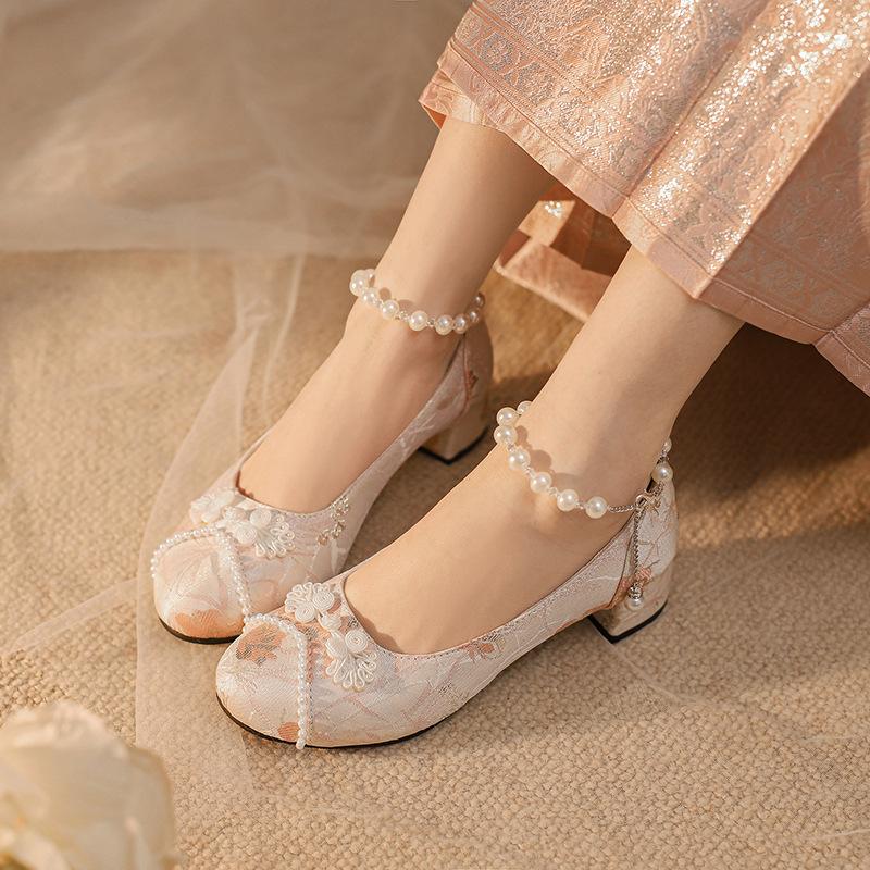Original and genuine flower Yana horse dress shoes new Chinese hanfu cheongsam thick heel single shoes women