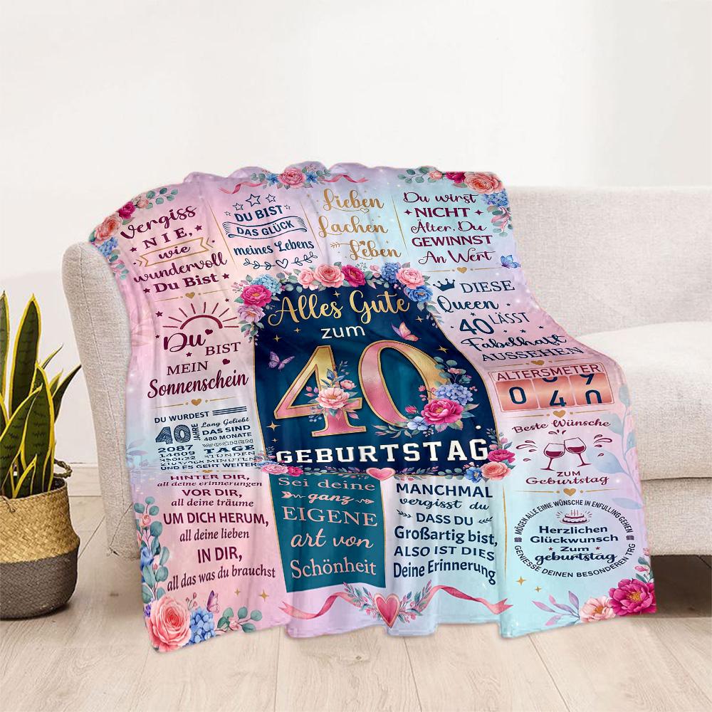 40th Birthday Celebration Blanket Warmthful Decor Great for Bed Seaside Office Chair Four Seasons Universal Playful Design