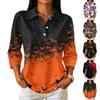 Women's Casual Halloween Print Button Three-Quarter Sleeve Top with Turn-Down Collar