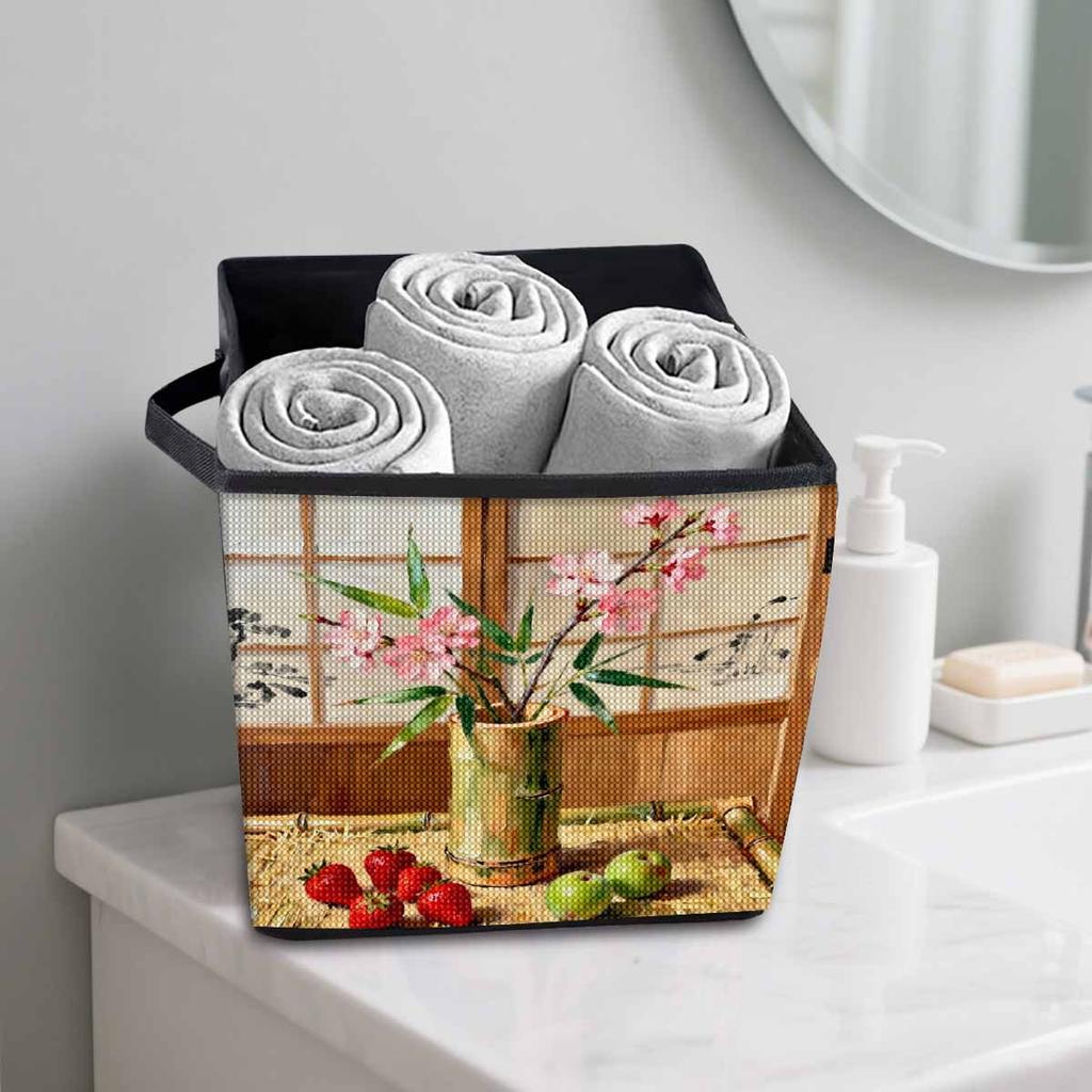 Flowers In A Bamboo Tube 5D Diamond Painting Storage Basket Full Round Drill Mosaic Diamond Embroidery Cross Stitch Kits Home Decor Home Decor