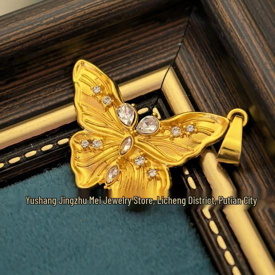 Gilded Brass Rhinestone Butterfly Necklace for Women - Court Style Collarbone Chain