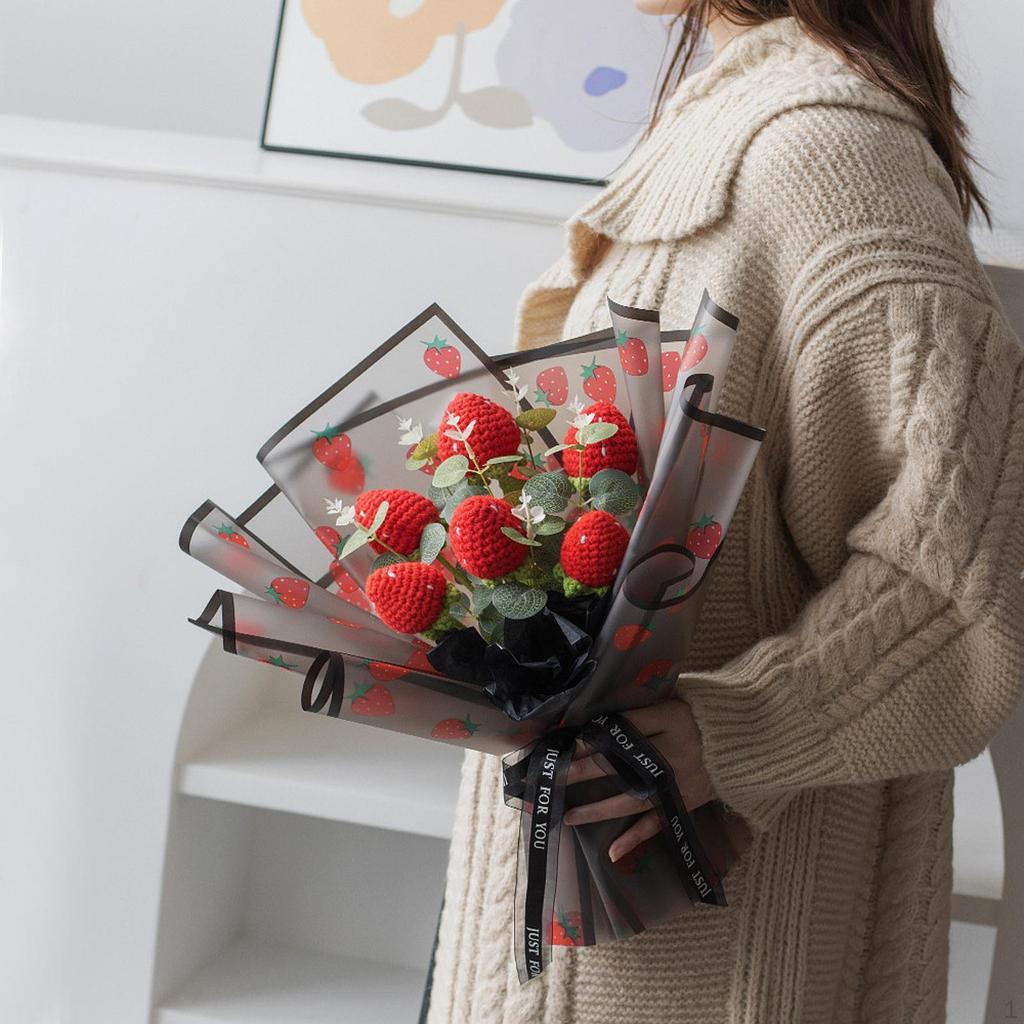 Crochet Strawberry Bouquet Handmade Knitted Floral Arrangement Versatile Artificial Flowers