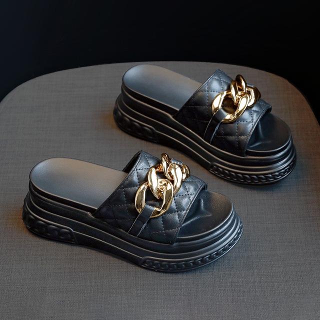 New Women Sandals Summer Gladiator Platform Wedge Ladies Shoes Fashion Chain Thick Sole Leisure Slippers Large Size 35 ~40