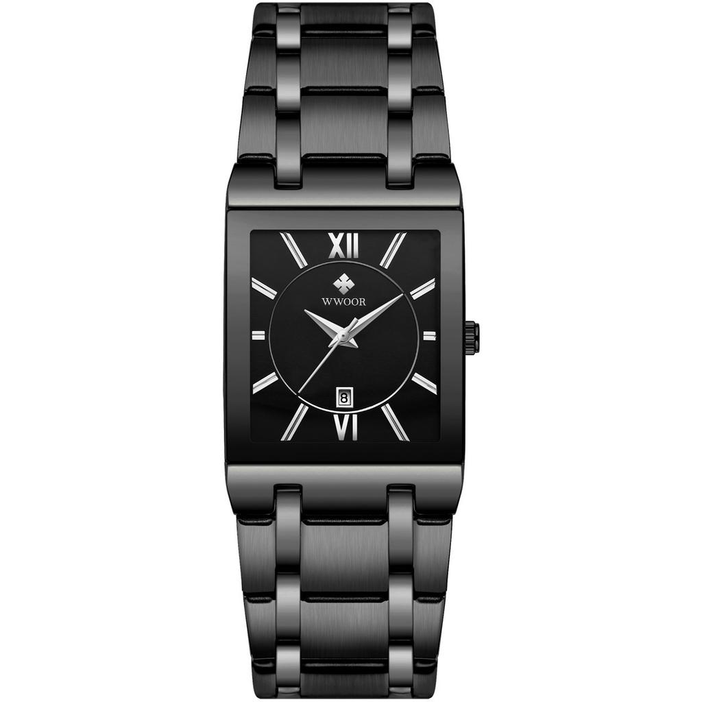 Wwoor Hold Love Square Men'S Steel Strap Watch Quartz Watch Waterproof Business Men