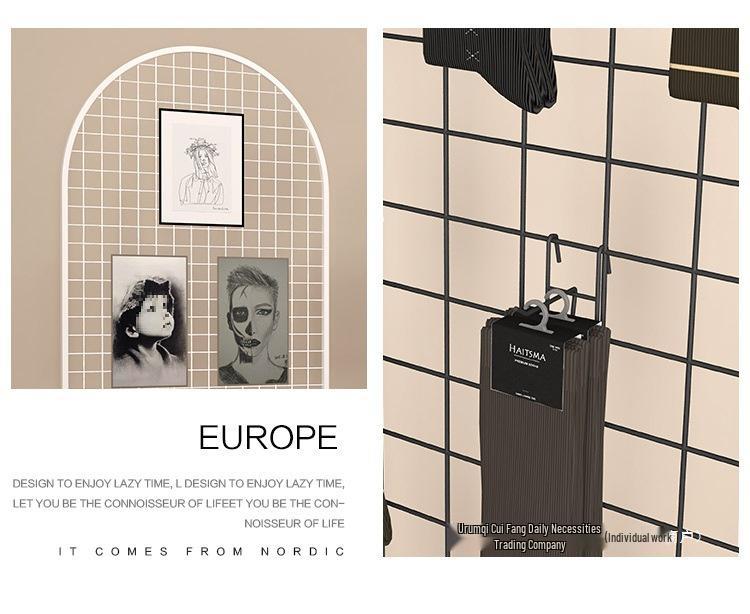 Mobiler Eisen-Gitter-Regal-Display-Ständer mit Haken