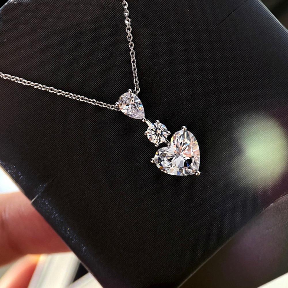 

Moissanite Earrings for Women PT950 Plated Heart Pendant Dangle Earrings