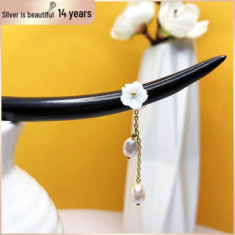 

Натуральна Чорносливова Квітка з Агатом - Ретро Дерев яна Шпилька для Волосся