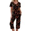 Women Two Piece Set Short Sleeve Top and Capri Pants Halloween Print Casual Lounge Outfit Comfortable Fit