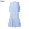 ZANZEA Women Casual Round Neck Half Sleeve Loose Stripe Dress
