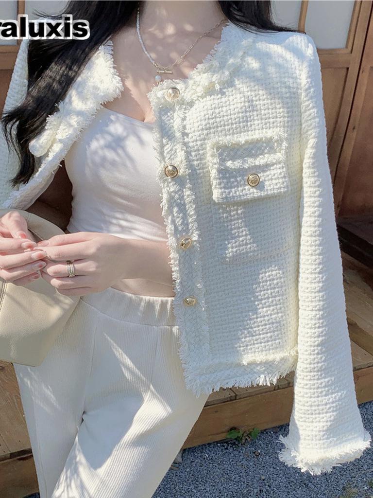 Year Spring Autumn Versatile White Small Fragrance Wind Jacket Women Special Design Slim Fit Trendy Top