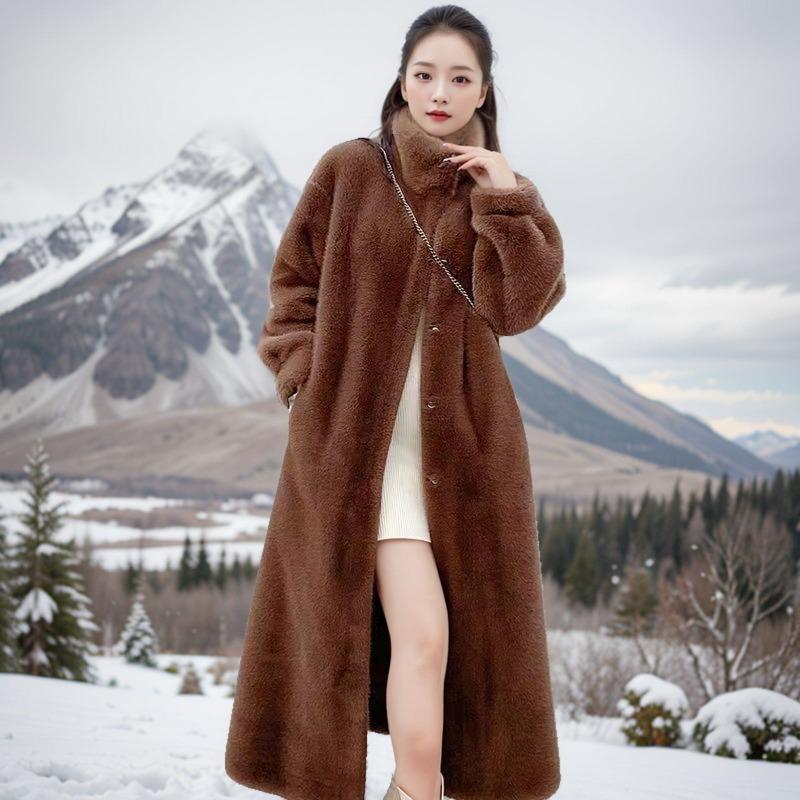 Medium and long new imitation mink fur coat women's thickened fur coat winter stand-up collar light