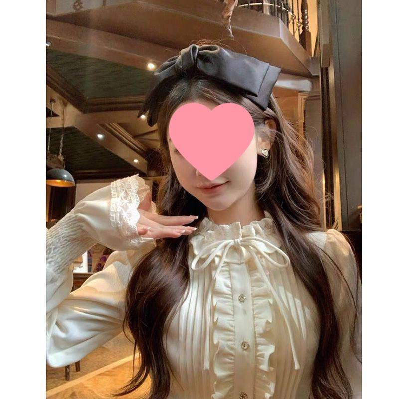 Cream Bagel French Sweet Age-Reducing Lace Ruffle Slimming Blouse - Women's Autumn Court Style Top