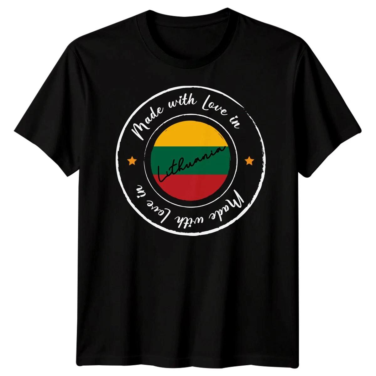 

Made With Love In Lithuania Flag T shirt National Pride Football Men Women Tee 4XL