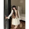 Kumikumi Gentle Wind Set French style Hollow out Long sleeve dress Women Autumn Stacked Coffee Color Vest