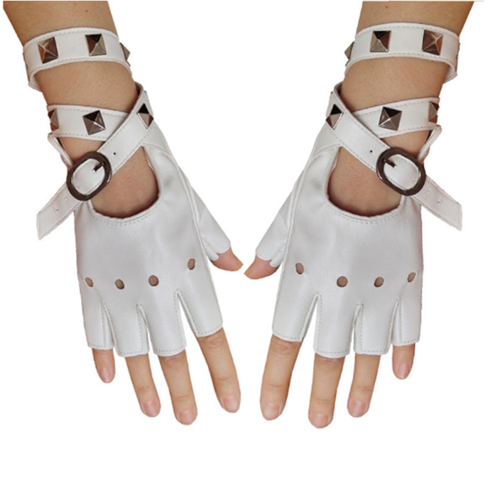 Ein bezahlter Damen-Hohl-Langgürtel Nieten PU Halbfingerhandschuhe Street Dance Performance
