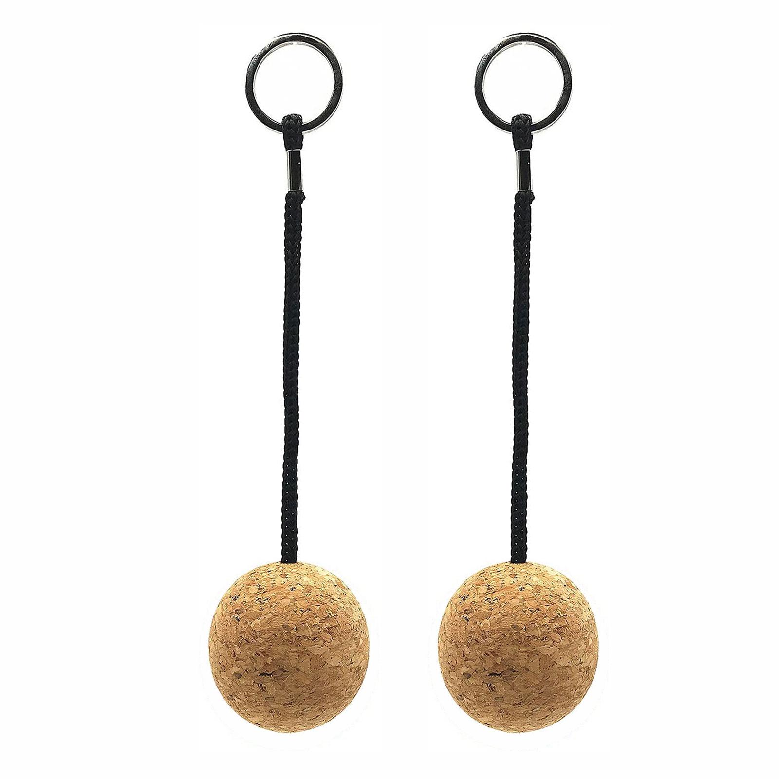 

2Pcs Practical and Popular Floatable Keychain Buoyant Cork Ball Keyring 35/53mm Floating Cork Keyrings with Black Rope small