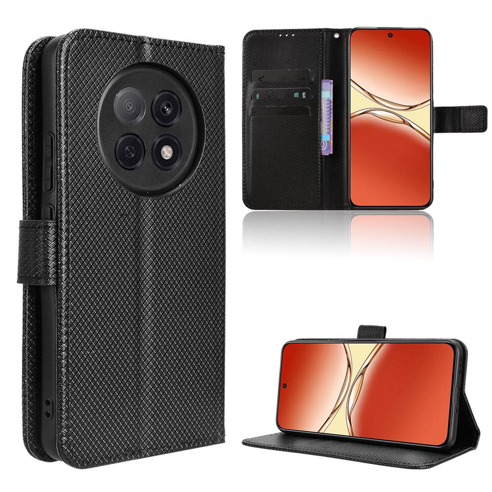 For Oppo A5 Pro 5G (China)/Oppo F29 Pro 5G (Global) Leather Wallet Case with Strap Diamond Texture Phone Cover