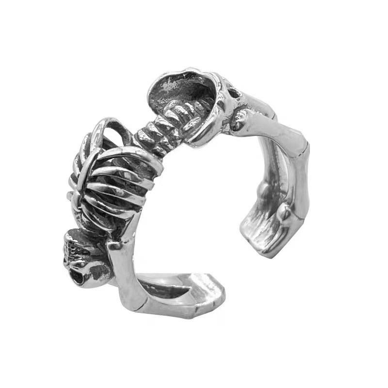 Adjustable Open Skull Skeleton Ring Men Women Punk Gothic Vintage Plated Statement Jewelry