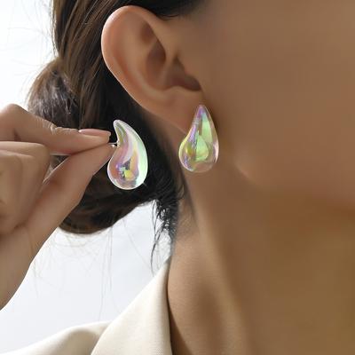 Trendy Colored Clear Chunky Dome Waterdrop Earrings for Women Acrylic Teardrop Hoop Earrings Lightweight Jewelry Gifts