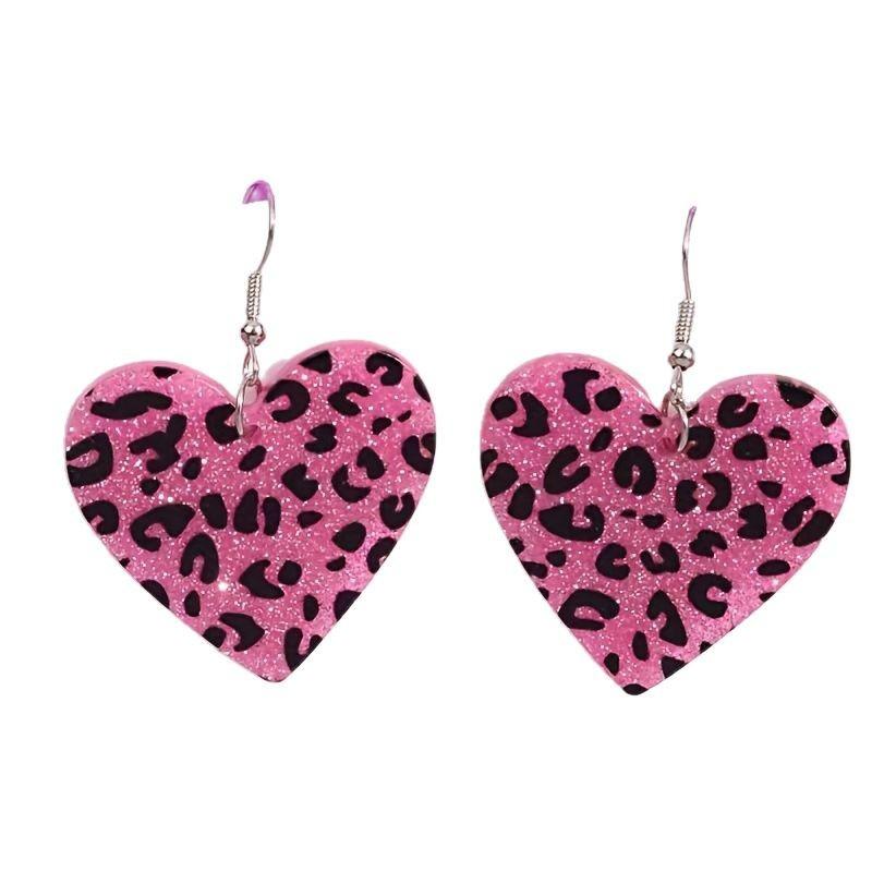Vintage heart pendant earrings leopard print, Valentine s Day, Mother s Day